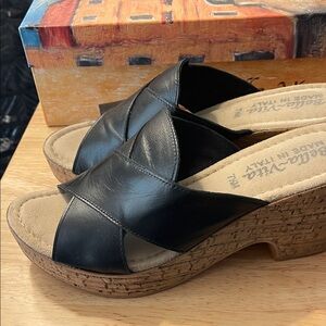 Bella Vita Black Leather Cork Wedges